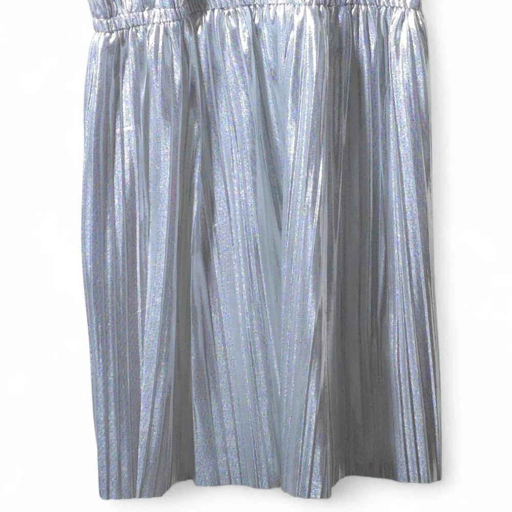 OshKosh B’gosh Silver Metallic Pleated Party Dress Girls 12 Holiday Sparkle